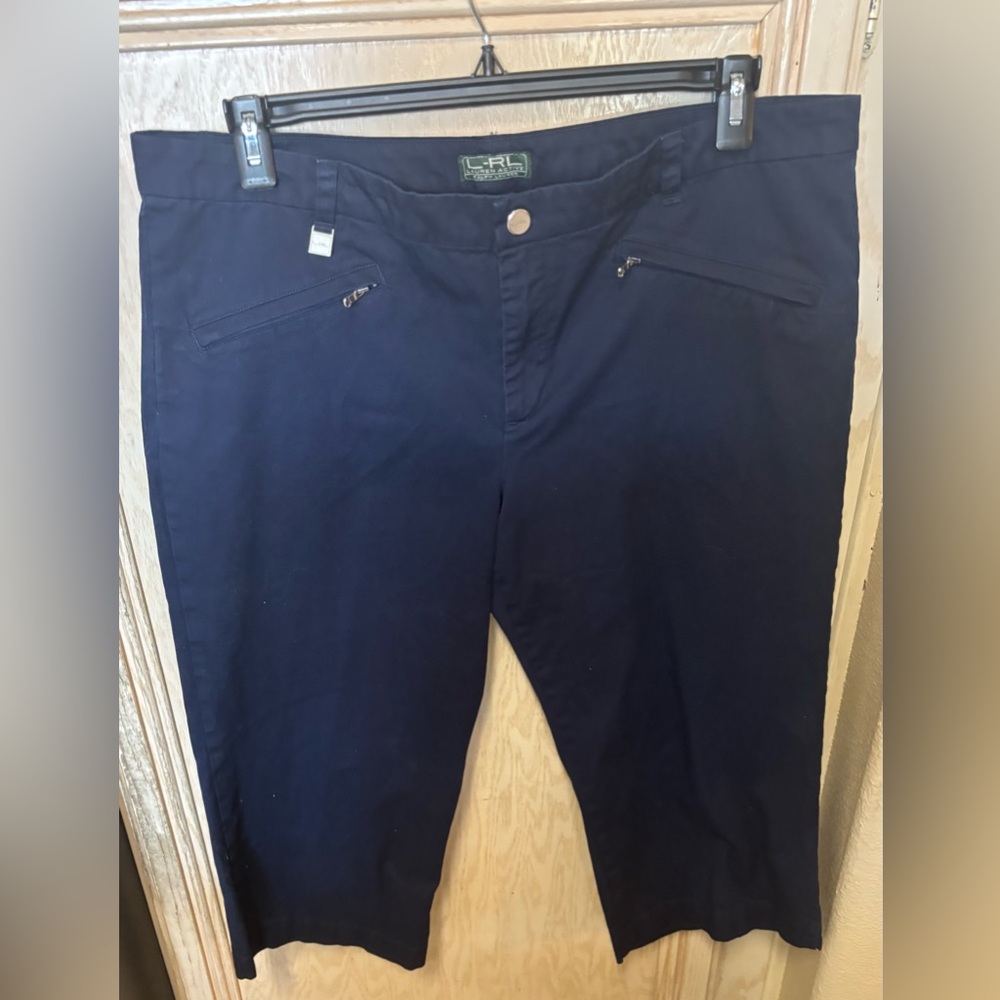 Lauren‎ Active Ralph Lauren Navy Blue Capri Pants Casual Trousers Pockets Sz 16